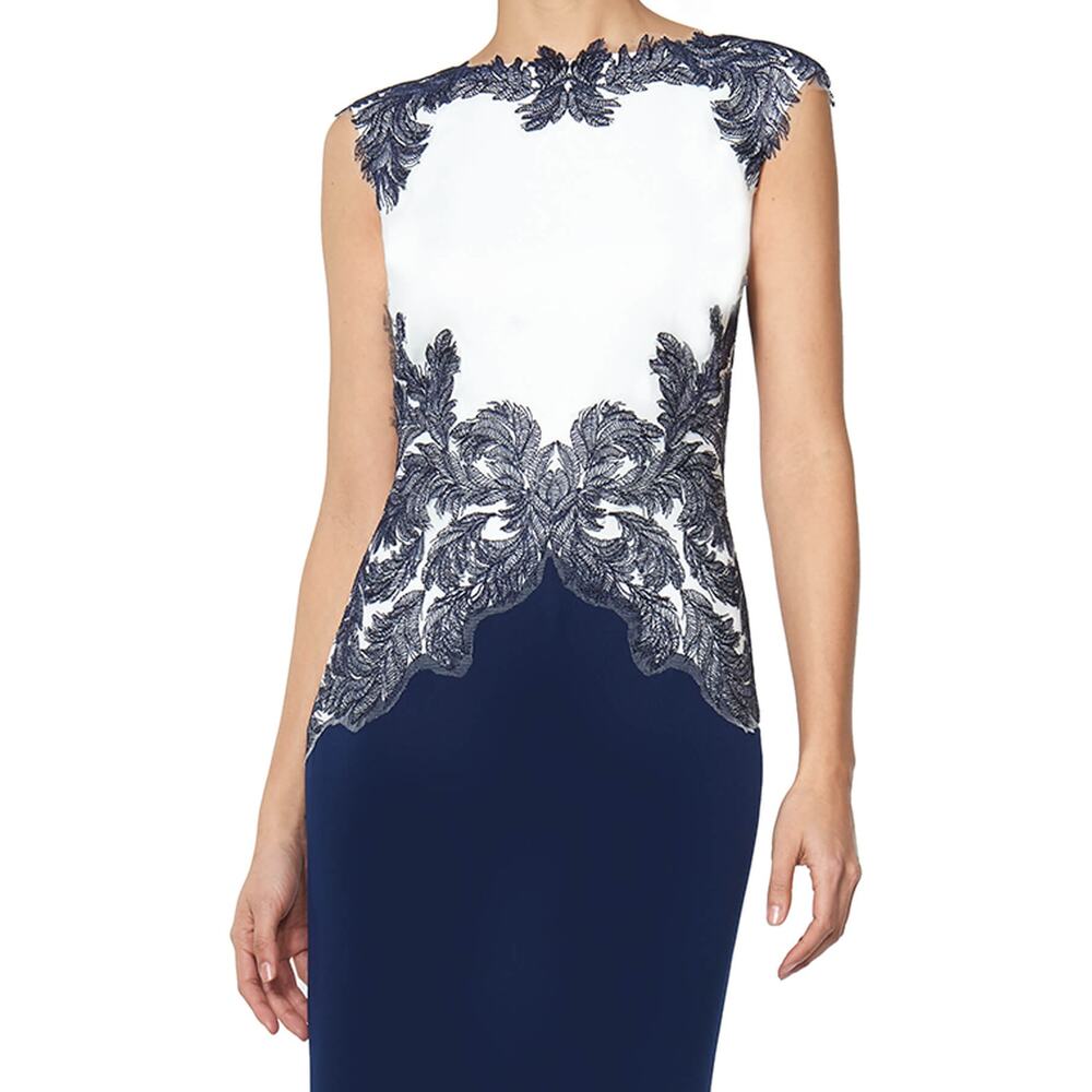 Tadashi Shoji Falcon Gown SZ 2 Long Formal Navy Dress Lace Accents MSRP $518 - Picture 2 of 15
